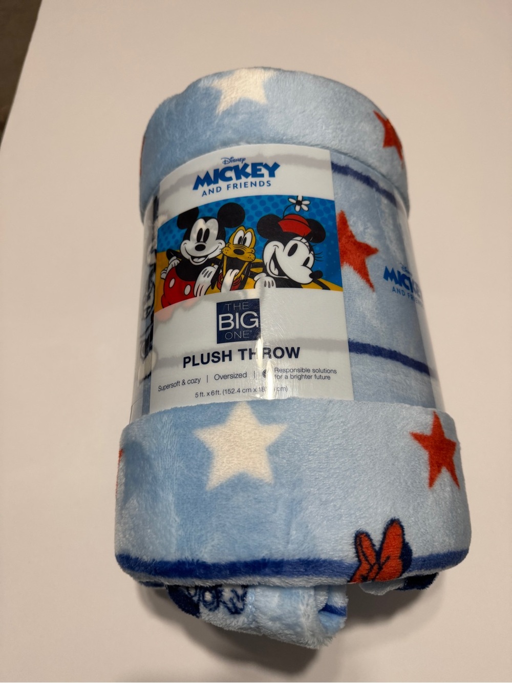 The Big One Light Blue Star & Red Accent Mickey Plush Throw